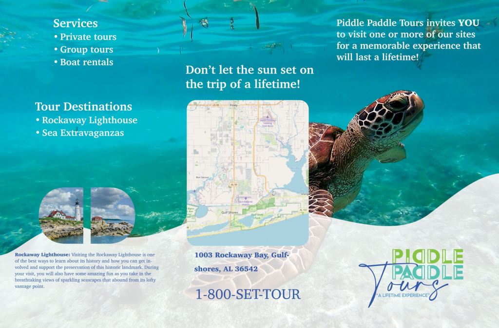 Outer design of a Piddle Paddle Tours Brochure